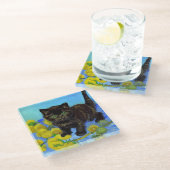 Van Gogh Style Cat mit Sonnenblumen Glasuntersetzer (Schrägansicht)
