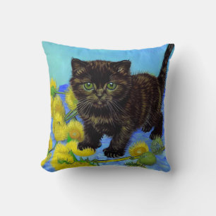Van Gogh Style Cat mit Sonnenblumen Kissen