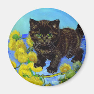 Van Gogh Style Cat mit Sonnenblumen Magnet