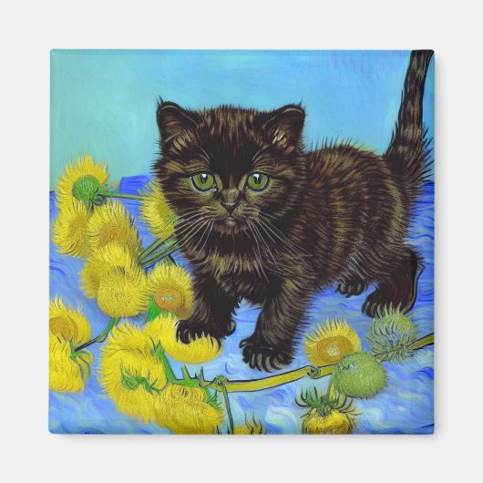 Van Gogh Style Cat mit Sonnenblumen Magnet (Vorne)