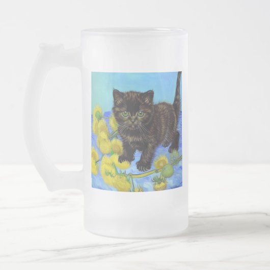 Van Gogh Style Cat mit Sonnenblumen Mattglas Bierglas (Links)