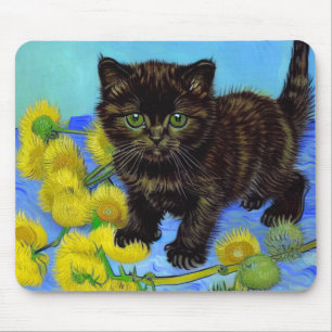 Van Gogh Style Cat mit Sonnenblumen Mousepad