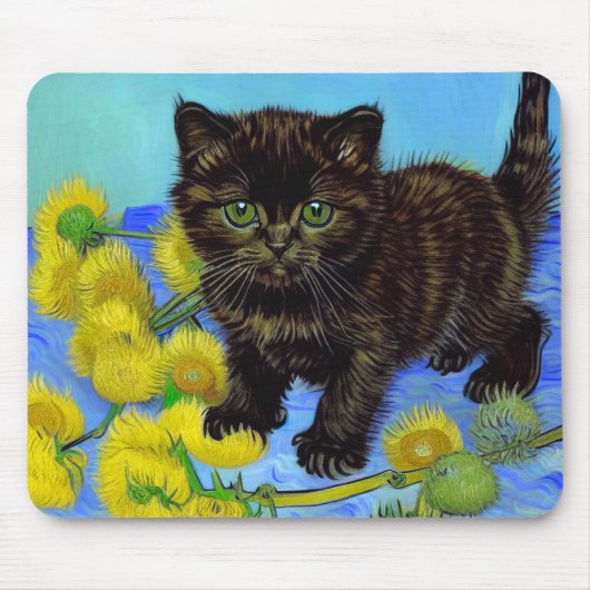 Van Gogh Style Cat mit Sonnenblumen Mousepad (Vorne)