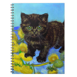 Van Gogh Style Cat mit Sonnenblumen Notizblock