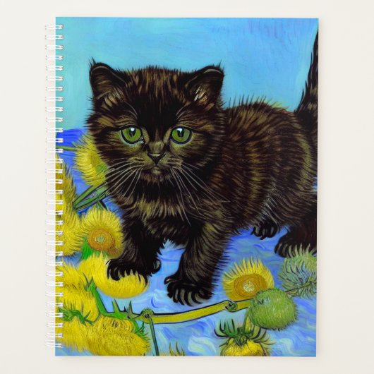 Van Gogh Style Cat mit Sonnenblumen Planer (Vorderseite)