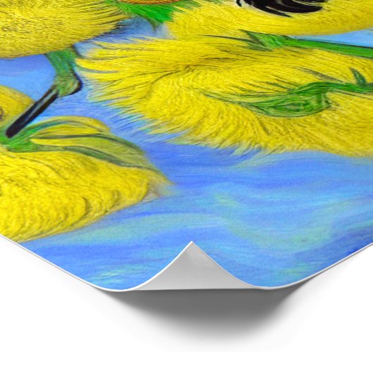 Van Gogh Style Cat mit Sonnenblumen Poster (Ecke)