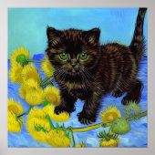 Van Gogh Style Cat mit Sonnenblumen Poster (Vorne)