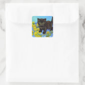Van Gogh Style Cat mit Sonnenblumen Quadratischer Aufkleber (Tasche)