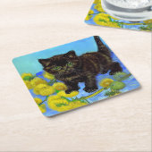 Van Gogh Style Cat mit Sonnenblumen Rechteckiger Pappuntersetzer (angewinkelt)
