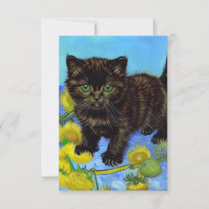 Van Gogh Style Cat mit Sonnenblumen RSVP Karte