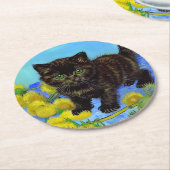 Van Gogh Style Cat mit Sonnenblumen Runder Pappuntersetzer (Angewinkelt)