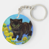Van Gogh Style Cat mit Sonnenblumen Schlüsselanhänger (Rückseite)