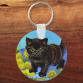 Van Gogh Style Cat mit Sonnenblumen Schlüsselanhänger (Vorderseite)