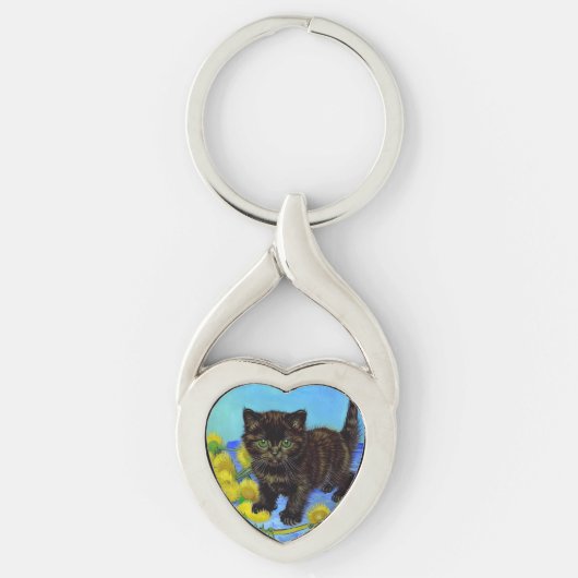 Van Gogh Style Cat mit Sonnenblumen Schlüsselanhänger (Vorderseite)