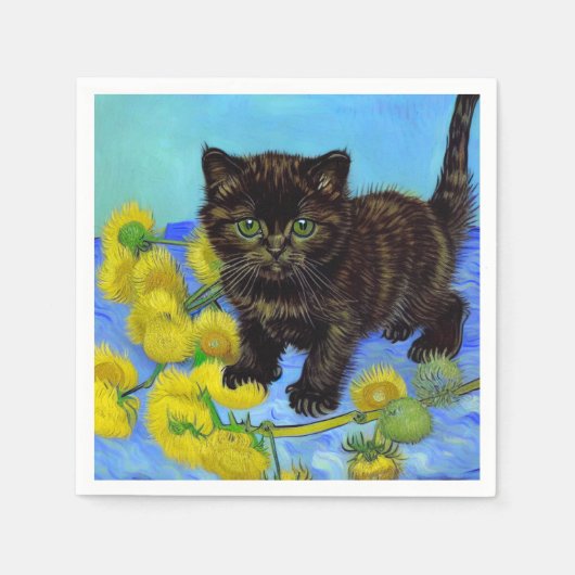Van Gogh Style Cat mit Sonnenblumen Serviette (Vorderseite)