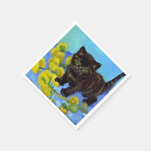 Van Gogh Style Cat mit Sonnenblumen Serviette (Ecke)