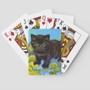 Van Gogh Style Cat mit Sonnenblumen Spielkarten