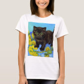 Van Gogh Style Cat mit Sonnenblumen T-Shirt (Vorderseite)