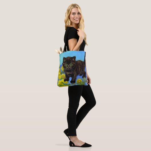 Van Gogh Style Cat mit Sonnenblumen Tasche (Am Model)