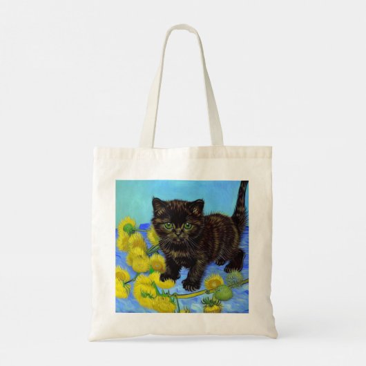 Van Gogh Style Cat mit Sonnenblumen Tragetasche (Rückseite)