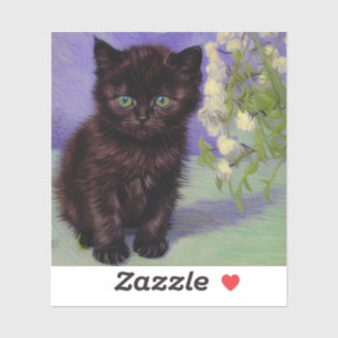 Van Gogh Style Cat mit weißen Blume Aufkleber