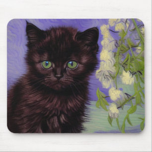 Van Gogh Style Cat mit weißen Blume Mousepad