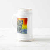 Van Gogh Style Cat Sunset Beach Bierglas (Vorderseite Links)