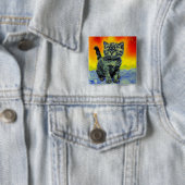 Van Gogh Style Cat Sunset Beach Button (Beispiel)