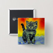 Van Gogh Style Cat Sunset Beach Button (Vorne & Hinten)
