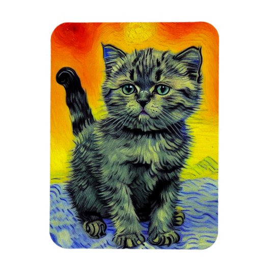 Van Gogh Style Cat Sunset Beach Magnet (Vertikal)