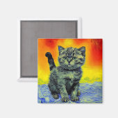 Van Gogh Style Cat Sunset Beach Magnet (Vorderseite/Rückseite)