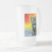 Van Gogh Style Cat Sunset Beach Mattglas Bierglas (VorderseiteRechts)