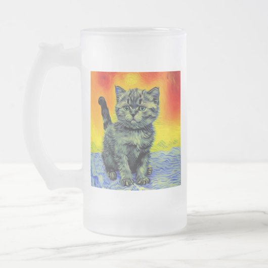 Van Gogh Style Cat Sunset Beach Mattglas Bierglas (Links)