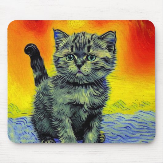 Van Gogh Style Cat Sunset Beach Mousepad (Vorne)