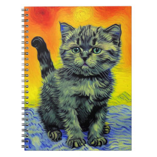 Van Gogh Style Cat Sunset Beach Notizblock