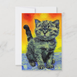 Van Gogh Style Cat Sunset Beach RSVP Karte