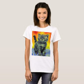Van Gogh Style Cat Sunset Beach T-Shirt (Vorne ganz)
