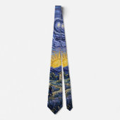 Van Gogh Style Cypress Dusk Midnight Moon Fine Art Krawatte (Vorderseite)