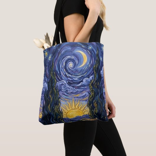Van Gogh Style Cypress Dusk Midnight Moon Fine Art Tasche (Von Nahem)