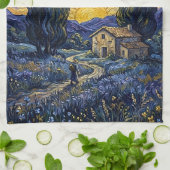 Van Gogh Style Cypress Dusk Midnight Moon Geschirrtuch (Gefaltet)