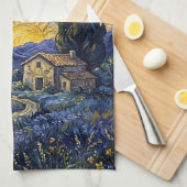 Van Gogh Style Cypress Dusk Midnight Moon Geschirrtuch (Viertel Falte)