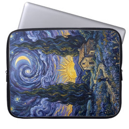 Van Gogh Style Cypress Dusk Midnight Moon Vertical Laptopschutzhülle