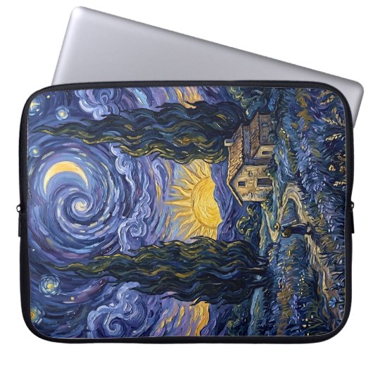 Van Gogh Style Cypress Dusk Midnight Moon Vertical Laptopschutzhülle (Vorderseite)