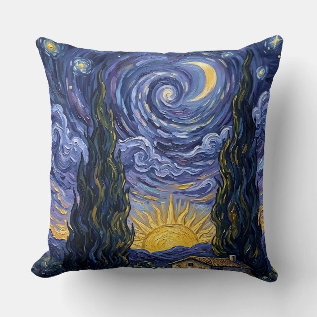 Van Gogh Style Cypress Dusk Starry Night Throw Kissen (Vorderseite)