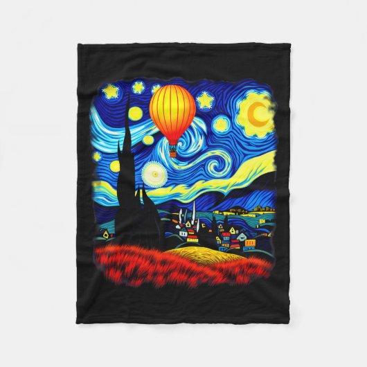 Van Gogh Style Hot Air Balloon Starry Night Fleecedecke (Vorderseite)
