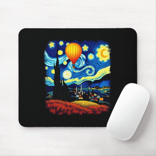 Van Gogh Style Hot Air Balloon Starry Night Long S Mousepad (Mit Mouse)