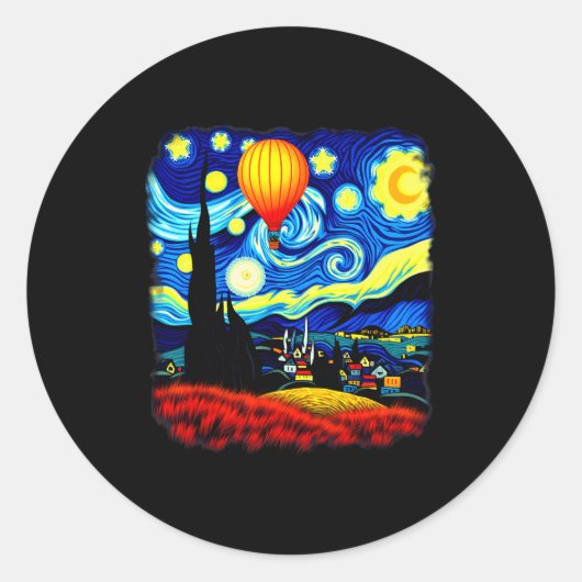 Van Gogh Style Hot Air Balloon Starry Night Runder Aufkleber (Vorderseite)