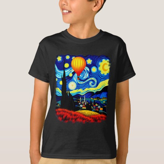 Van Gogh Style Hot Air Balloon Starry Night T-Shirt (Vorderseite)