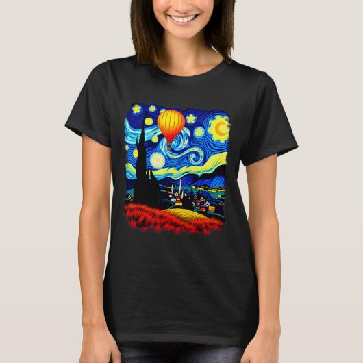 Van Gogh Style Hot Air Balloon Starry Night  T-Shirt (Vorderseite)