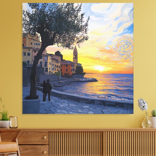 Van Gogh Style Ligurian Sunset – Stretch Canvas Leinwanddruck (Insitu (Wohnzimmer))